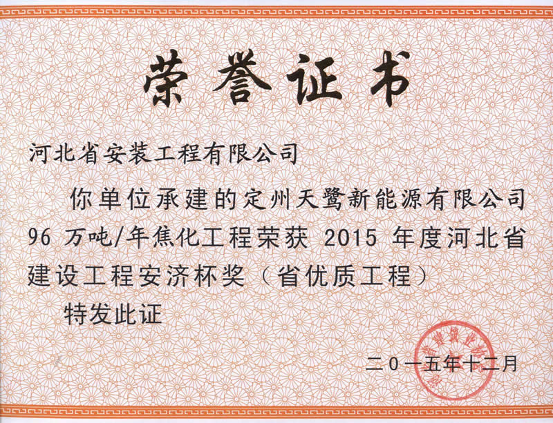 定州天鷺新能源——省優2015.12